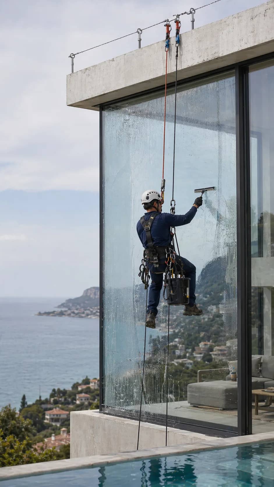 Cordiste en travaux de confortement de falaise